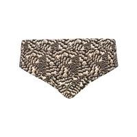 Plus ladies flattering folded waistband pretty feather pattern high leg bikini bottom - Stone