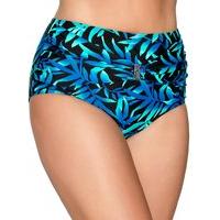 Plus ladies retro high waist tropical print jewel embellished flattering ruched swim pants G - Green