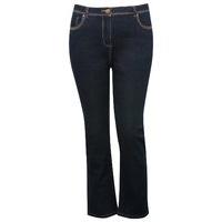 Plus classic straight leg stitch detail flattering pocket dark indigo casual denim jeans - Indigo