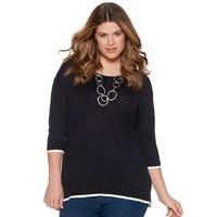 Plus ladies navy pull on contrast trim three quarter length sleeve everyday knitted jumper - Navy