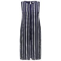 Plus ladies sleeveless stripe print button back split detail tunic top - Navy