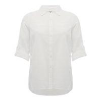 Plus Ladies 100% Cotton Classic 3/4 Sleeve Plain White herringbone Button Front shirt - White