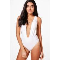 plunge drop side swimsuit white