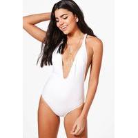 plunge plaited swimsuit white