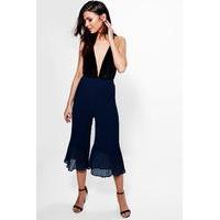 Pleated Hem Detail Wide Leg Culottes - midnight