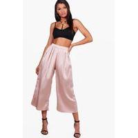 Pleat Front Satin Wide Leg Culottes - champagne