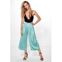 Pleat Front Satin Wide Leg Culottes - sage