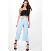 pleated tie waist culottes blue