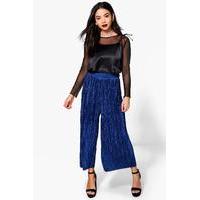 Pleated Wide Leg Culottes - royal