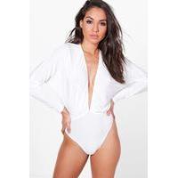 Plunge Slinky Batwing Body - cream