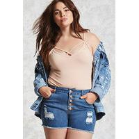 plus size frayed denim shorts