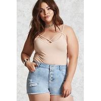 Plus Size Frayed Denim Shorts