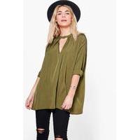 Plunge Neck Oversized Tunic - khaki