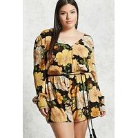 Plus Size Belted Floral Playsuit