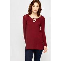 Plum Cross Front Dip Hem Top