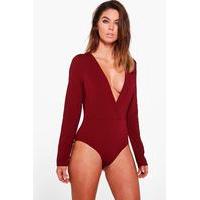 Plunge Neck Bodysuit - wine