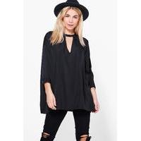 plunge neck oversized tunic black