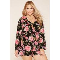 Plus Size Rose Print Playsuit