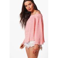 pleated woven cold shoulder top blush