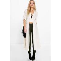 Plunge Neck Split Maxi Shirt - cream