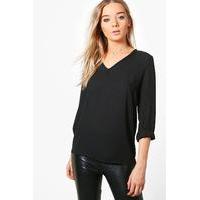 plunge collar blouse black