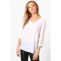 Plunge Collar Blouse - ivory