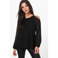 Pleated Woven Blouse - black