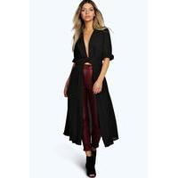 Plunge Neck Split Maxi Shirt - black