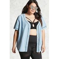 Plus Size Denim Baseball Shirt