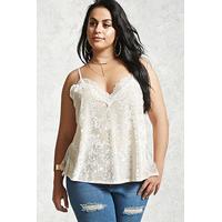 Plus Size Lace Trim Velvet Cami