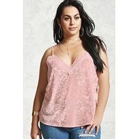 Plus Size Lace Trim Velvet Cami