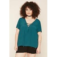 plus size chiffon lace up top