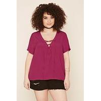 Plus Size Chiffon Lace-Up Top