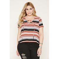 Plus Size Striped Lace-Up Top