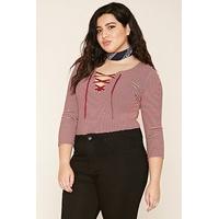 plus size stripe lace up top