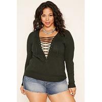 Plus Size Lace-Up Sweater