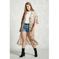 Plus Size Foliage Print Kimono