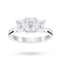Platinum 1.50 Carat Diamond Three Stone Emerald Cut Ring - Ring Size J