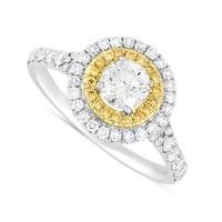 Platinum 1.04 carat white and round yellow diamond cluster ring