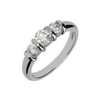 platinum three stone bar set 074 carat diamond ring