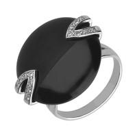 Platinum Whitby Jet And Diamond Brilliant Double V Stone Disc Ring