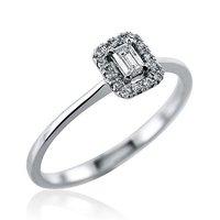 Platinum and 0.15ct Emerald Cut Diamond Claw Set Ring with Bezel