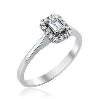 Platinum and 0.30ct Emerald Cut Diamond Claw Set Ring with Round Brilliant Bezel