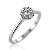 Platinum and 0.15ct Round Brilliant Cut Diamond Claw Set Ring with Diamond Bezel