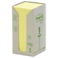 POSTIT RECYCLED 76X76MM YLW PADS PK16