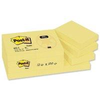 Post-it Sticky Notes Recycled 38x51mm Canary Yellow (Pack of 12 x 100 Sheets)