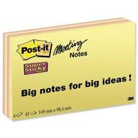 Post-it Super Sticky Notes Meeting Pads 149x98mm Bright Colours (Pack of 4 x 45 Sheets)