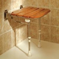 polished wooden shower seat