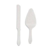 Porcelain Cake Serving Set with Embossed Lace Details - White