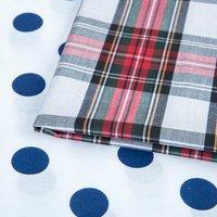 Poly Cotton Tartan 1.5m Fabric and White with Navy Spot 1.5m Fabric 408933